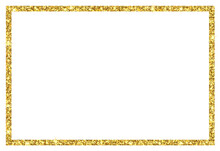 Rectangle Gold Glitter Frame Isolated On Transparent Background Illustration, PNG, Clip Art Template For Card, Poster, Banner, Header