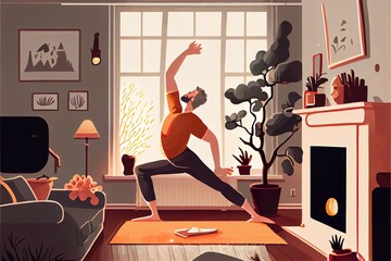 Wall Mural - an illustration of a man, a person jumping in the air, illustration with table audio