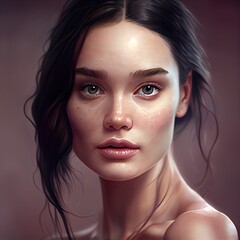 Wall Mural - generated digital art of a, a woman with dark hair, illustration with forehead nose