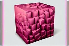 Abstract Psychedelic Pink Cubes, A Pink Cube With Many Small Squares, Illustration With Purple Rectangle
