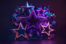 3d, Abstract Background With Geometric, A Blue And Pink Star, Illustration With Purple Triangle