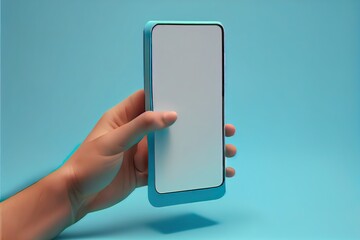 Wall Mural - 3d, blue hand holds smart, a hand holding a phone, illustration with mobile phone