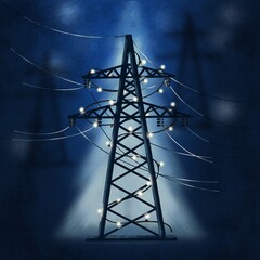 christmas tree electric tower wires garlands concept war Ukraine destruction of infrastructure
