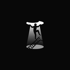 The man in the hole climbs out into the light. Logo design.