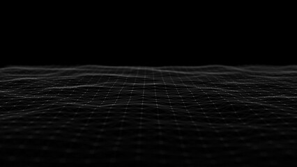 Wall Mural - wave of digital particles on a black background. abstract interlacing lines and points. digital conn