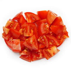 Wall Mural - Sliced tomatoes for salad isolated on white background