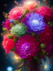 Wall Mural - Glowing flowers in bouquet, background illustration.