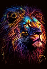  lion Portrait illustration in vibrant colors abstract neon