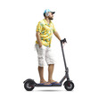 PNG file no background Cool young man riding an electric scooter