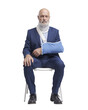 © stokkete - PNG file no background Injured patient with neck brace sitting on a chair