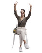 © stokkete - PNG file no background Young woman celebrating with raised arms