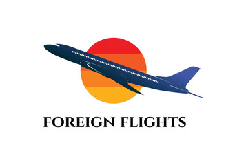 Sunset Sky Flight Plane for Foreign Tourism Vacation Transportation Logo Design