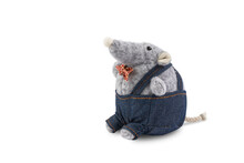 Soft Toy, Plush Mouse In Denim Shorts, Isolated
