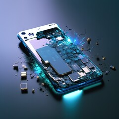 Leinwandbilder - Repair of disassembled cell phone. Futuristic modern , AI