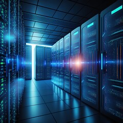 Poster - Big data analysis, cloud computing in data center. Futuristic modern Generative AI