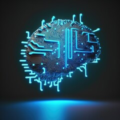 Aufkleber - Circuit board in shape electronic brain with gyrus, symbol ai hanging over hand. Futuristic modern, AI