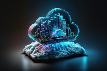 Fototapete - Cloud computing concept. Futuristic modern Generative AI