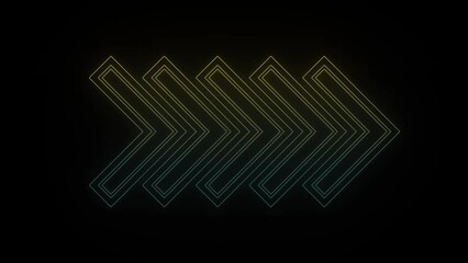 Canvas Print - Glowing neon arrows icon on black background. video presentation elements. 4K video animation for motion graphics and compositing.