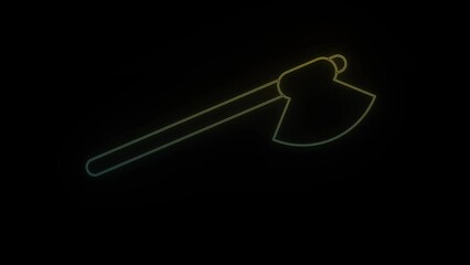 Wall Mural - Glowing neon ax icon on black background. cold steel. 4K video animation for motion graphics and compositing.