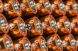 Row of alkaline battery size AA in perspective closeup view