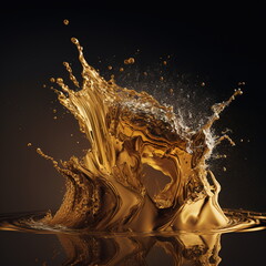 elegant gold splash liquid with bubbles in motion reflecting elegance and luxury 3d illustration