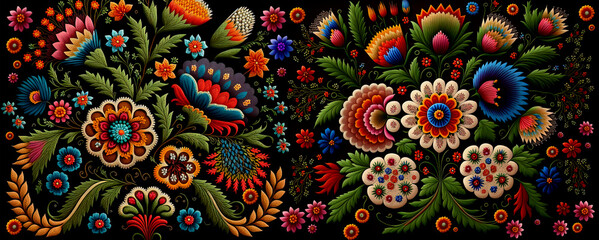 Poster - patterns, flowers embroidery, folk