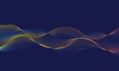 Vector of colorful lines creates a wavy shape over the blue background