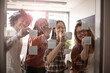 © jessica - Business people, planning and brainstorming with sticky notes for idea, strategy or collaboration at the office.