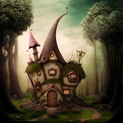 Wall Mural - Fairytale house where gnomes, goblins, fairies, elves and other magical creatures live. 