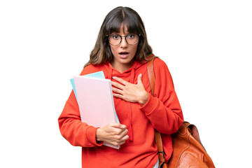 Canvas Print - Young student caucasian woman over isolated background surprised and shocked while looking right