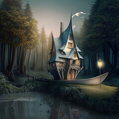 Wall Mural - Fairytale house where gnomes, goblins, fairies, elves and other magical creatures live. 