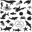 Sea water animals silhouette