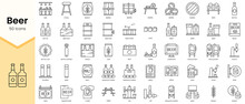 Simple Outline Set Of Beer Icons. Linear Style Icons Pack. Vector Illustration
