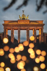 Sticker - Vertical shot of Brandenburger Gate with Christmas lights. Berlin, Germany.