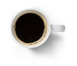 Leinwandbild Motiv white coffee cup / mug with hot black coffee, isolated design element, top view / flat lay