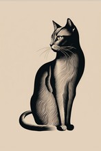 Vertical Painting Of A Black Cat On Beige Background