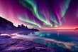 Northern Lights Aurora on the beach with lake generative ai illustration