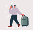 © iracosma - Vector illustration of man with suitcases on wheels. Traveling concept.