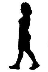 Wall Mural - woman walking on white background with casual clohing