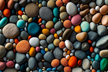 Close Up Of Colorful  Round Smooth Pebbles  Tiny Stone Look Like Candy