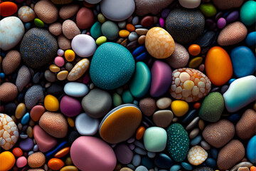 close up of colorful  round smooth pebbles  tiny stone look like candy