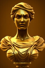 Wall Mural - Greek bust of a beautiful woman, a statue made of gold, a stone portrait of an ancient face