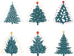 Wall Mural - Christmas tree set in flat style, isolated vector