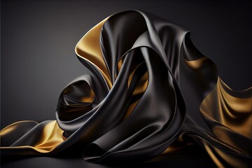 Wall Mural - a black and gold fabric with a black background and a black background with a gold stripe on it and a black background with a gold stripe. Generative AI