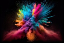  A Colorful Explosion Of Colored Powder On A Black Background With A Black Background And A Black Background With A Black Background.
