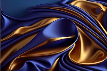 Wall Mural - a blue and gold silk fabric with a gold stripe on it's side and a blue background with a gold stripe on it. generative ai