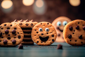 Poster -  a group of cookies with faces and eyes on them. Generative AI