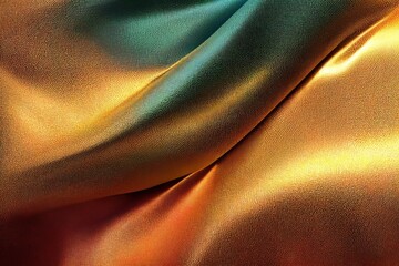  a close up of a shiny gold fabric with a green background and a red background with a blue center. Generative AI