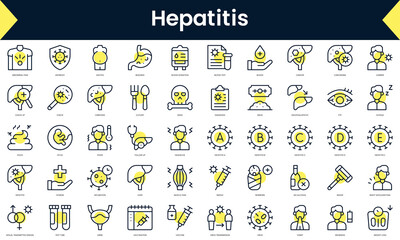 Wall Mural - Set of thin line hepatitis Icons. Line art icon with Yellow shadow. Vector illustration