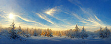 Winter Landscape With Forest Clouds On The Blue Sky